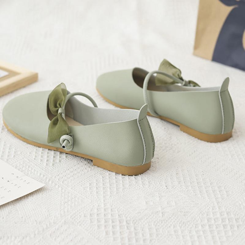 Round-toed Peas Shoes Women's Flat-bottomed Soft-soled Loafers Comfortable Light Simple and Sweet Retro Leather Shoes