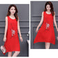 Chiffon XL-XXXXXL Plus Size Summer Chinese Style Dress Knee-length Solid Printed Over-the-knee Vest Skirt