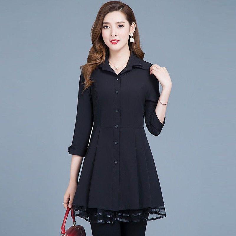 Women's Plus Size Windbreaker Jacket Spring and Autumn Thin Three-quarter Sleeves Lace Stitching Korean Version