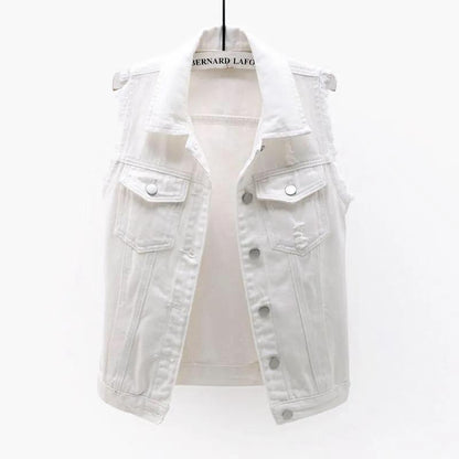 Multi-color Denim Vest Women's Short Spring Summer All-match Slim Raw Edge Sleeveless Jacket Ripped Tops