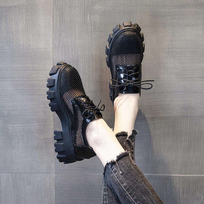 Hollow Mesh Single Shoes Women's Platform Platform Shoes  Thick Heels Korean Style Breathable Summer Casual Work Women's Shoes