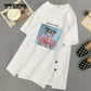 WTEMPO Plus size Print Long T shirts Summer Women Loose Slit Femme Tshirt Short sleeve Ladies t-shir