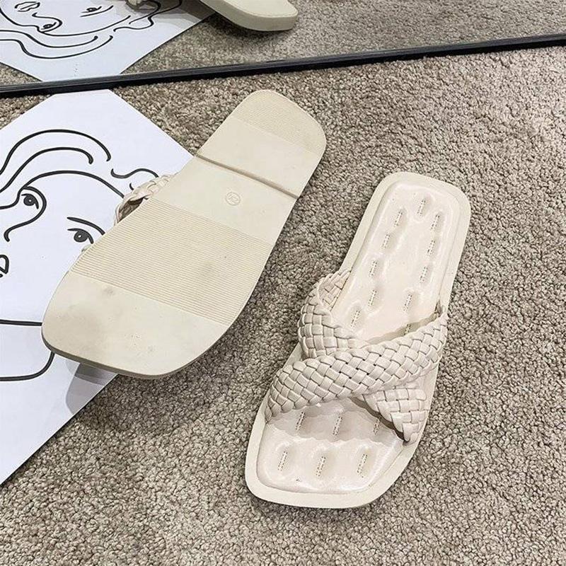 Sandals and Slippers Women's Outer Wear Summer Korean Fashion Candy Color Woven Cross Flat Flip Flops