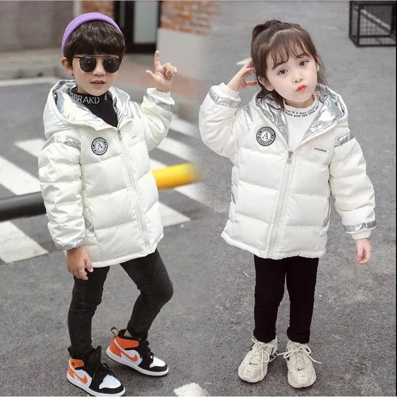 Children's Down Jacket Boys and Girls Short Color Matching Middle and Small Children's Baby Plus Velvet Thick Winter Cotton Clothing Bread Jacket