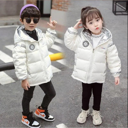 Children's Down Jacket Boys and Girls Short Color Matching Middle and Small Children's Baby Plus Velvet Thick Winter Cotton Clothing Bread Jacket