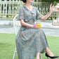 Chiffon Dress Spring Summer Ladies Irregular Over The Knee Long Dress Retro Lotus Leaf Floral Dress Round Neck Short Sleeves