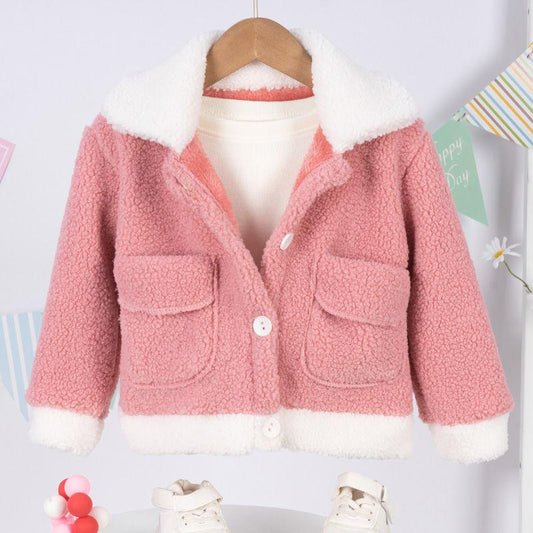 Girls' Jackets Autumn and Winter Plus Velvet Thick Sweater Children's Tops Granular Cashmere Jacket