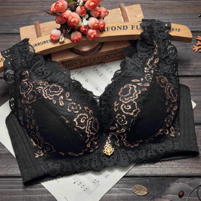 Large Size No Steel Ring Bra Thin Section Thin Mold Cup Underwear Breathable Gathering Adjustable Beauty Back Lace Vest Bra