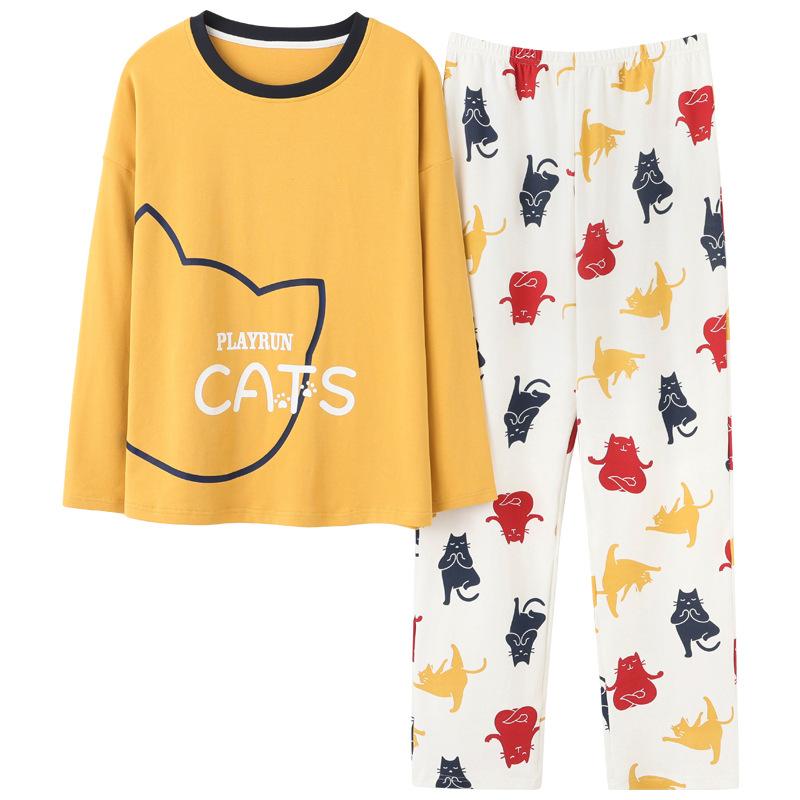 Women's Pajamas Suit Autumn Winter Pyjamas Set Long Sleeve Sleepwear Loose Casual Home Wear Pullover Cute Nightwear Tops and Pants Sets Round Neck