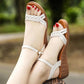 Soft Leather Sandals Women's Summer Simple Wedge Sandals Soft Sole Casual Sandals Thin Strap All-match Mother Shoes