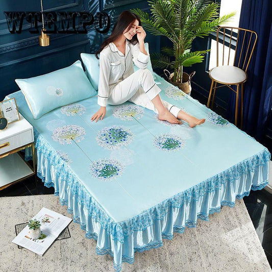 Brand Summer Cool  Bed Mat Bed Sheet Pillowcase Set Ice Silk Cool Bedspread 3 Pcs Set