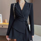 Temperament Fake Two-piece Lace-up Waist Slim Personality Suit Dress Female Autumn Korean Style Long Sleeves