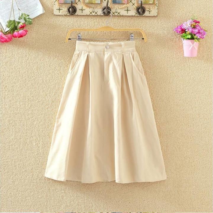 Spring Summer High-waist Cotton Yellow Skirts Womens 2020 Button Knee-length Autumn White Skirts Womens Jupe Femme