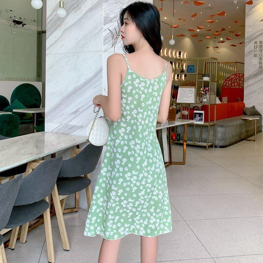 Floral Dress Loose and Thin Sling Dress Mid-length Off-shoulder Sling Dress Sexy Slim A-line Version Fabric Light and Breathable