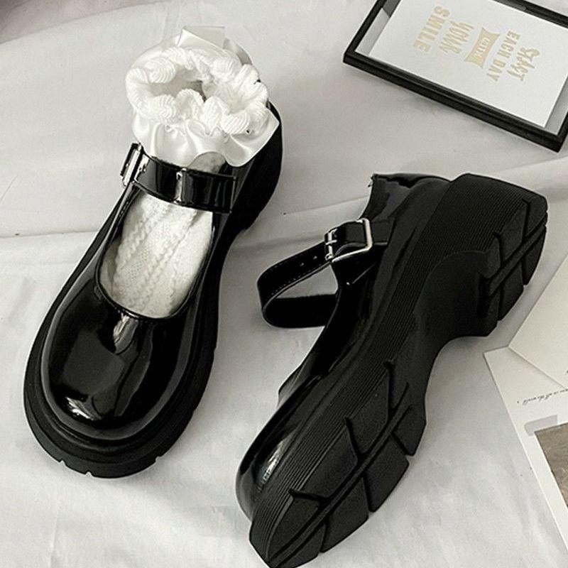 Thick-soled Round-toe Women's Shoes All-match Retro British Style Leather Shoes Japanese Women's Small Leather Shoes