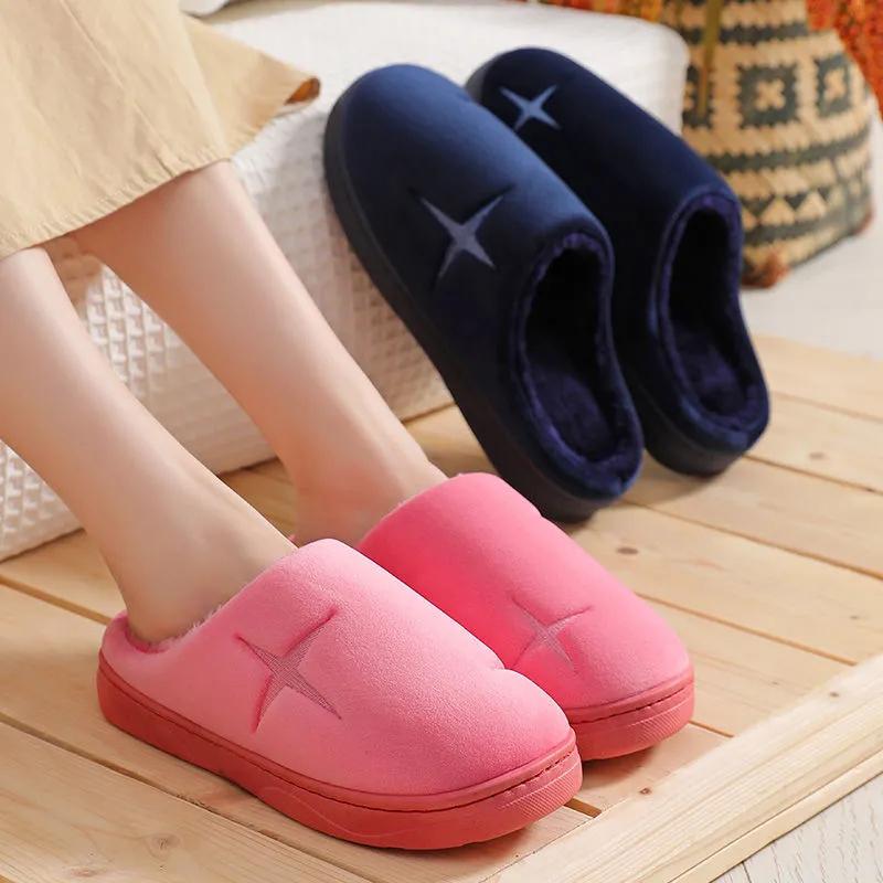 Soft Plush Cotton Cute Slippers Shoes Couple Unisex Non-Slip Floor Indoor Home Furry Slippers Women Shoes For Bedroom