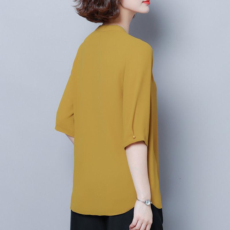 Chiffon Top Women's Mid-sleeve Mother's Summer Dress Fashionable Western Style Loose Plus Size Shirt