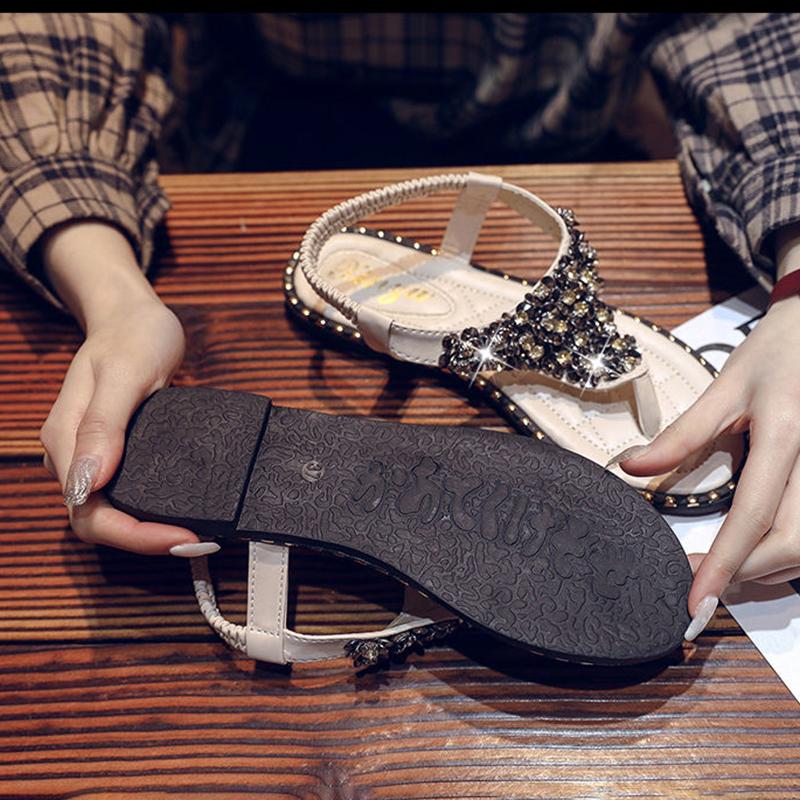 Large Size Women's Shoes Flat Sandals Women Summer Bright Face Flip Flops All-match Soft Bottom Non-slip Beach Shoes Outdoor Leisure Sandals