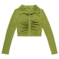 Polo Collar Long-sleeved Shirt Women's Spring and Autumn Slim Solid Color Top