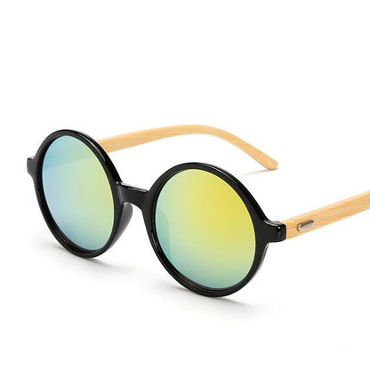 WTEMPO 2019 New Finish Handmade Bamboo Feet Round Sunglasses Women Brand Designer Plastic Frame Wome
