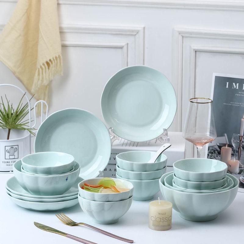 Set Creative Ceramic Bowl Plate Japanese Noodle Soup Bowl Eating Pumpkin Vegetable Plate Dish