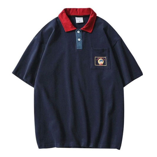 Couple Wear Student Hit Color Lapel T-shirt Loose Trend POLO Shirt Short Sleeves