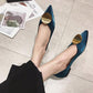 OL Style Velvet Pointed-toe Shoes Women Metal Round Decoration Flats Shoes Soft Low Heels for Ladies