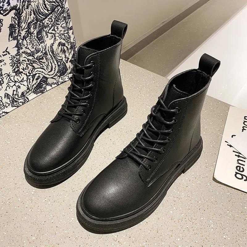 Martin Boots Female British Style 2021 Spring and Autumn New Lace-up All-match Single Boots Retro Flat-bottomed Motorcycle Short Boots
