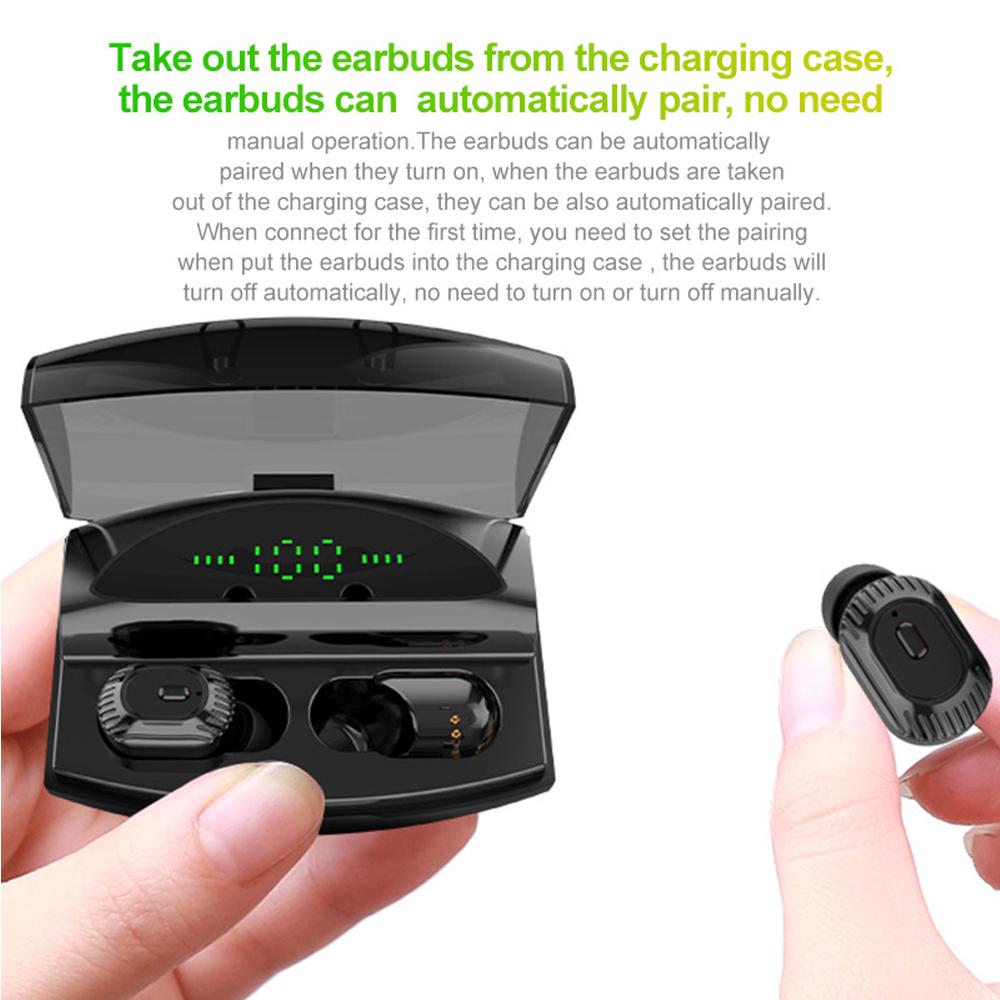 Automatic Pair Bluetooth Earphone Mini LED Display Stero Headphone Power Bank Sport Wireless Headset