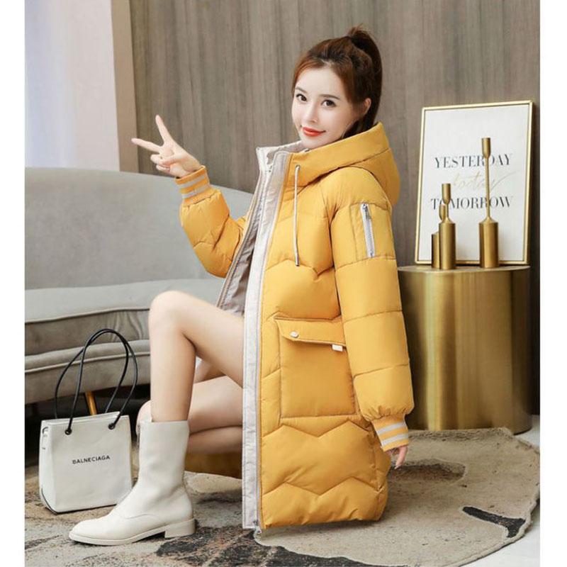 Down Cotton Jacket Winter Thicken Warm Loose Fashion Color Glossy Disposable Stand Collar Mid-length Cotton Jacket Women