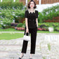 Solid Color Chiffon Suit Summer Large Size Loose and Casual Two-piece Short-sleeved Shirt + Loose Wide-leg Pants