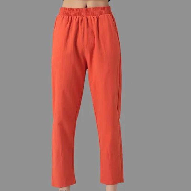 Pure Cotton Women's Trousers Summer Thin Section Loose Leisure Plus Size Cropped Pants
