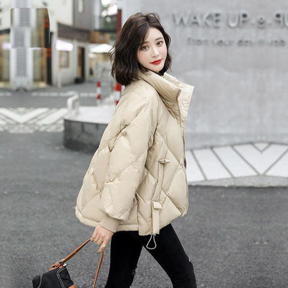 Down Jacket Women's Casual All-match White Velvet Stand-up Collar Jacket To Keep Warm