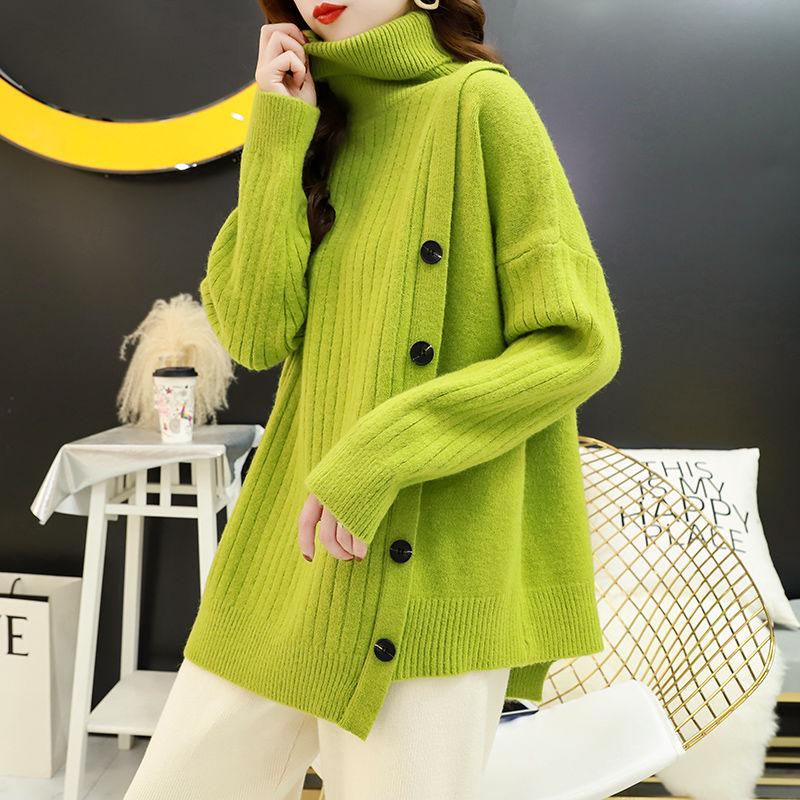 Turtleneck Loose Sweater Outer Wear Knitted Thick Coat Autumn and Winter Youth Fashion Women's Jacket