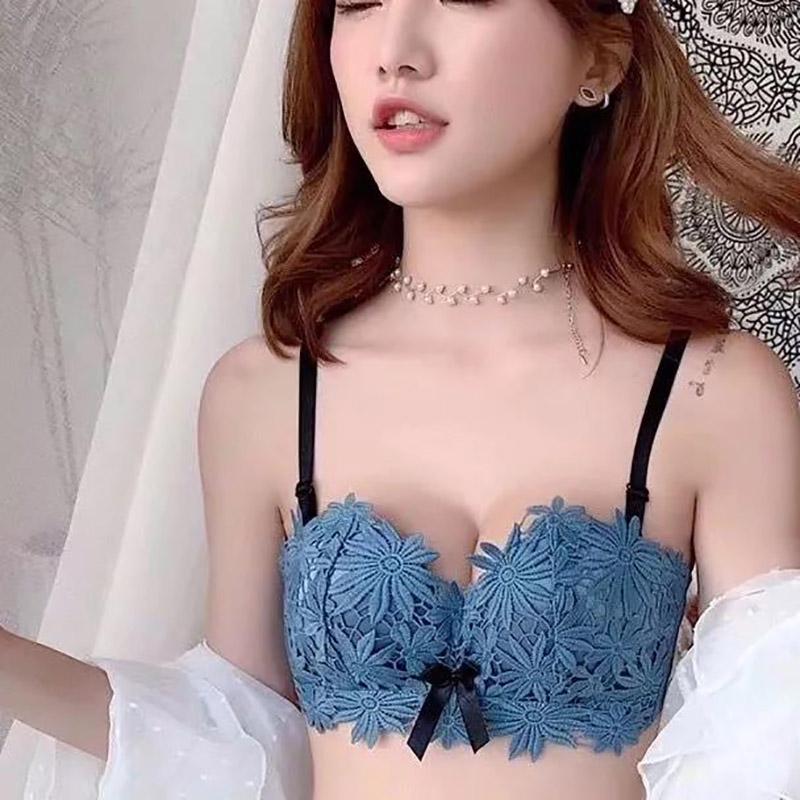 Korean Style Lace Sexy Petals Gathered Without Steel Ring Thin Section To Receive Auxiliary Breasts Anti-sagging Women's Underwear Bra