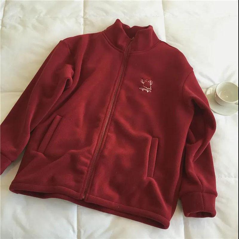 Winter Ladies Polar Fleece Jacket Fashion Korean Thick Embroidered High Neck Zipper Jacket Suitable for Young Women
