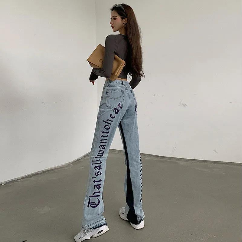 Spring and Autumn Design Sensual Loose Dialini Jeans Girl High Waist Hundreds Thase Drag Sharp Pants Trend