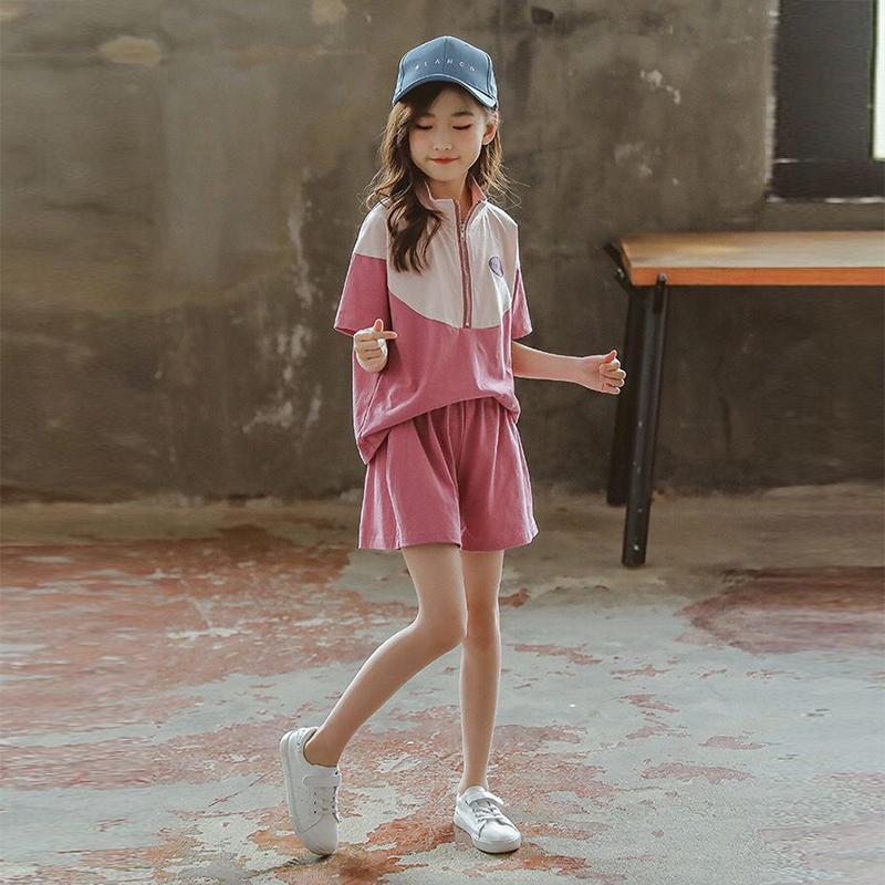 Girls' Summer Suits Children's Fashion Western Style Sports Net Red Summer Clothes Children's