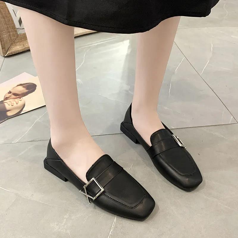 Simple Leather Shoes, Women's Versatile Flat-bottomed Work Shoes British Style Two-wear Single Shoes Soft-soled Comfortable Loafers