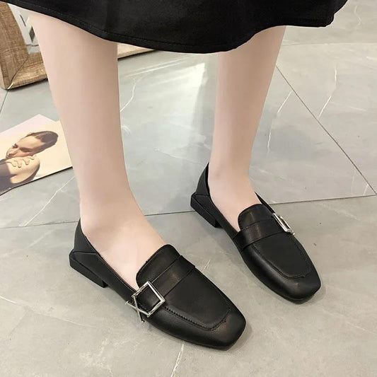 Simple Leather Shoes, Women's Versatile Flat-bottomed Work Shoes British Style Two-wear Single Shoes Soft-soled Comfortable Loafers