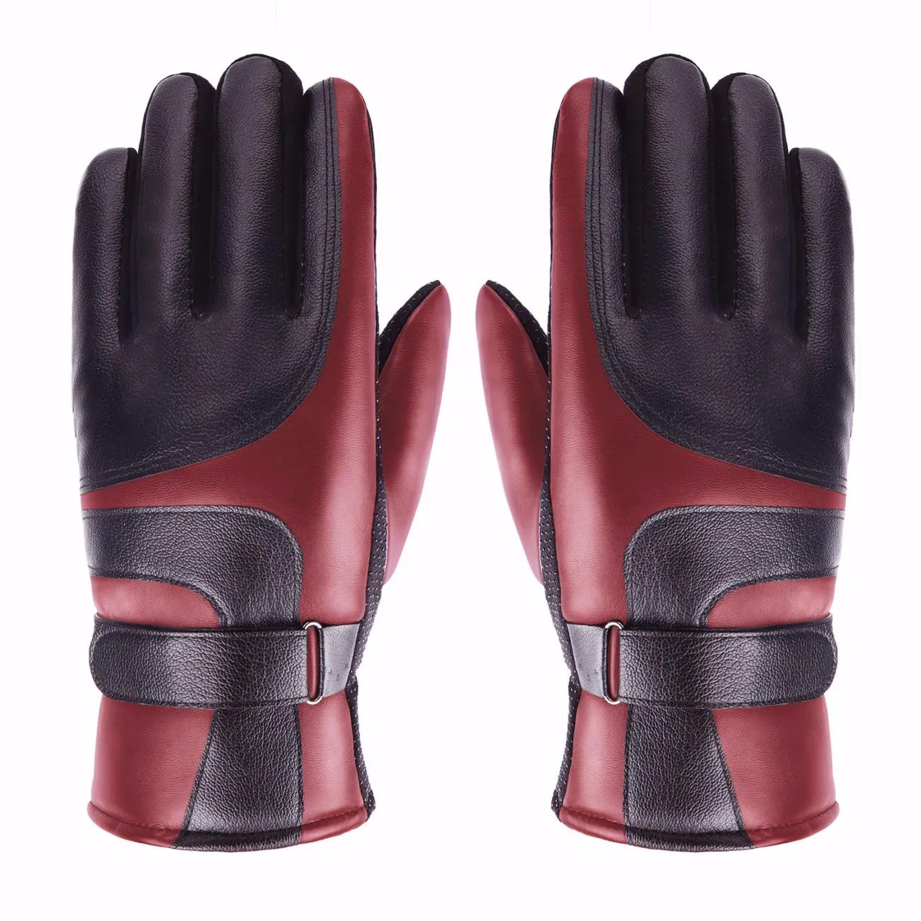 Men's Winter Cycling Gloves Leather Waterproof Touch Screen Gloves Thickened Plus Velvet Gloves