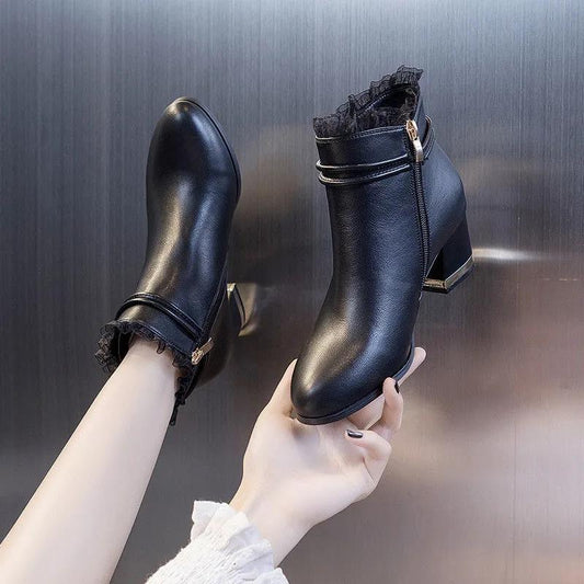 Women's Boots Fall 2021 Single Boots All-match Thick Heel Mid-heel Short Boots High Heels Fashion Soft-soled Shoes