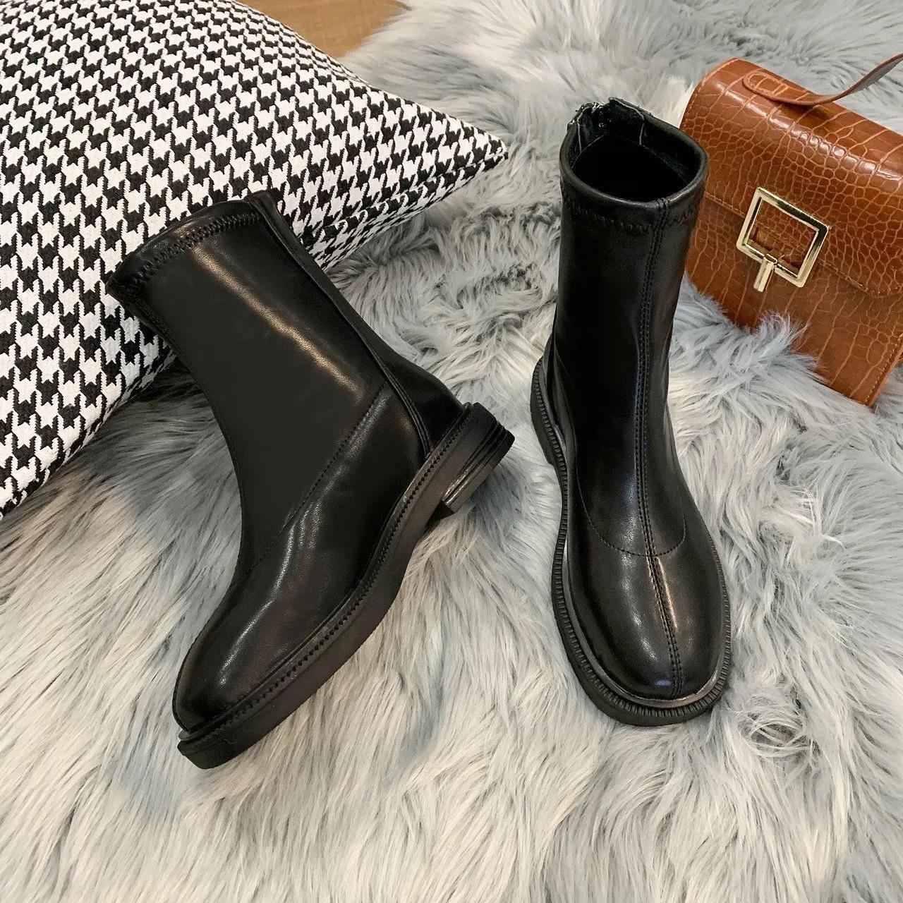 Women's Autumn Streetwear Short Single Boots Spring Plus Size Thick Heel Solid Color Martin Boots