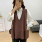 Autumn and Winter Loose All-match Sweater Large Size V-neck Knitted Vest Sleeveless Solid Color Female Top