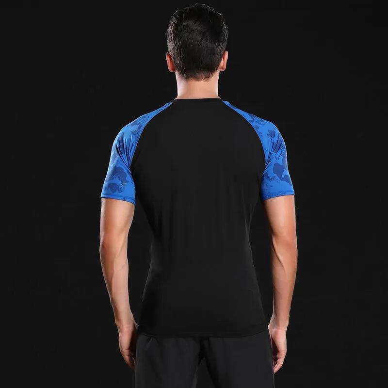 Summer Sport Shirt Men T-shirt Half Sleeve Elastic Fitness Tees Breathable Casual Quick Dry Top Camouflage Contrast Color Tights