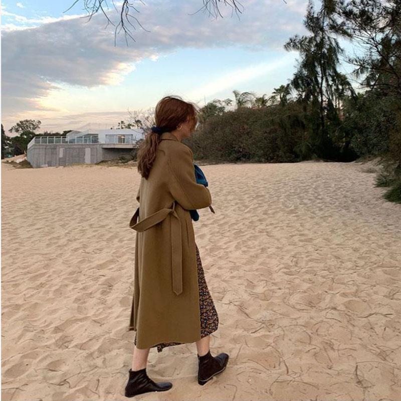 Hepburn Wind Woolen Coat Women's Mid-length Korean Double-sided Woolen Coat Plus Cotton Thick Autumn and Winter Woolen Coat