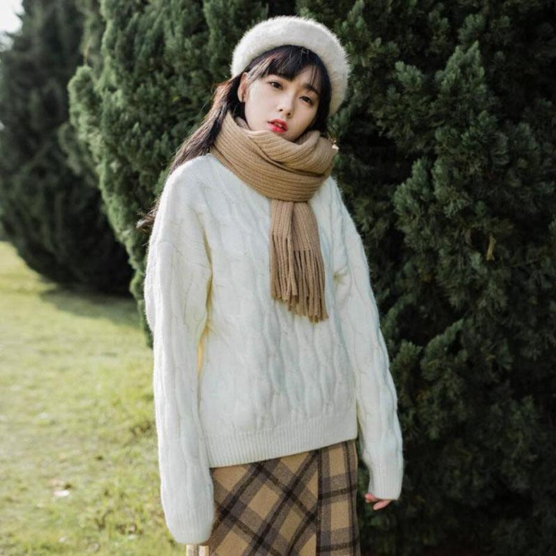 Women Winter Thick Warm Plus Size Knit Sweater Women Loose O-Neck Pullover Twist Pullover Sweater