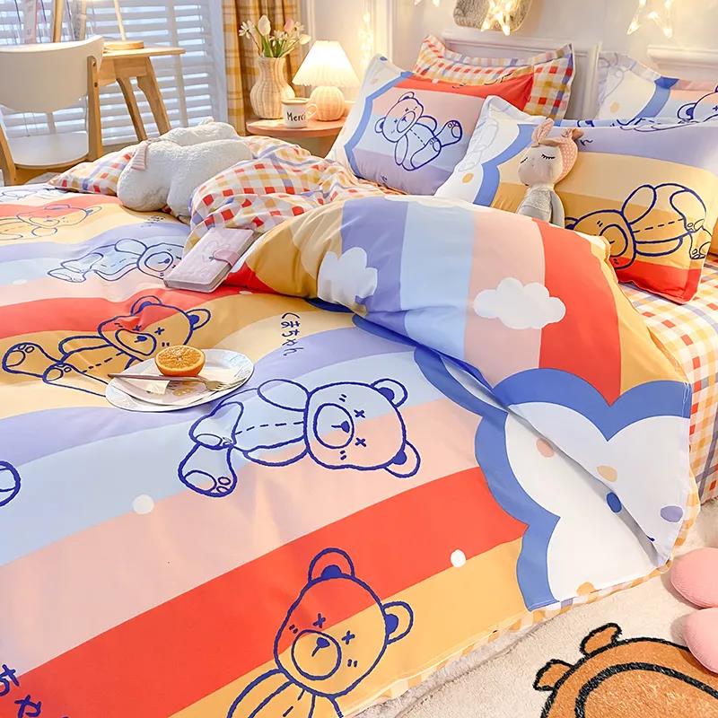 Four-piece Bedding Cotton Quilt Cover Single and Double Cartoon Printing Mattress Cover Bedroom Bed Linen Quilt Cover