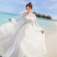 Woman skirt word shoulder chiffon dress female summer seaside beach skirt slim wild white dress
