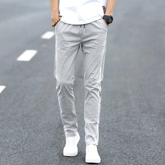 Spring Summer Casual Pants Men's Loose Youth Sports Pants All-match Trousers Solid Color Stripes Pencil Pants